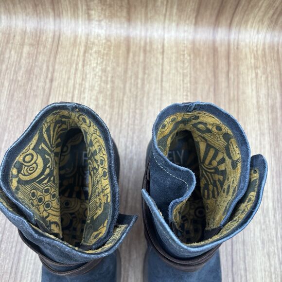 Fly London Lok Brown Leather Steel Tip Women Boots EU 37 US 6.5-7 Studded Buckle - Picture 7 of 9